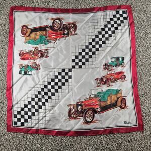 Vintage Paoli 31" Square Satin Scarf Vintage Car Race Print